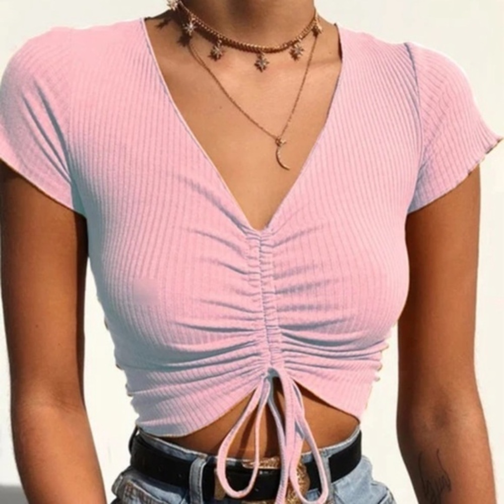 Pink scrunch crop top